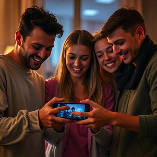 Group of friends playing mobile game together