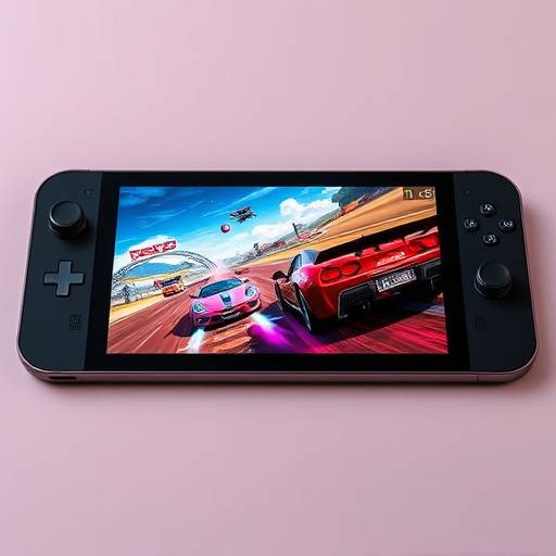 Nova Aurora Gaming Tablet showing a racing game with vibrant colors and realistic graphics.