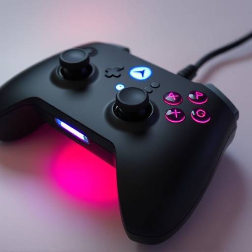 NovaTech Pro Controller, showcasing its ergonomic design and illuminated buttons.