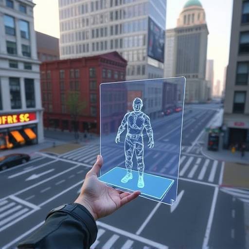 Screenshot from AR Quest: San Francisco, showing a player interacting with a virtual character in a real-world environment.